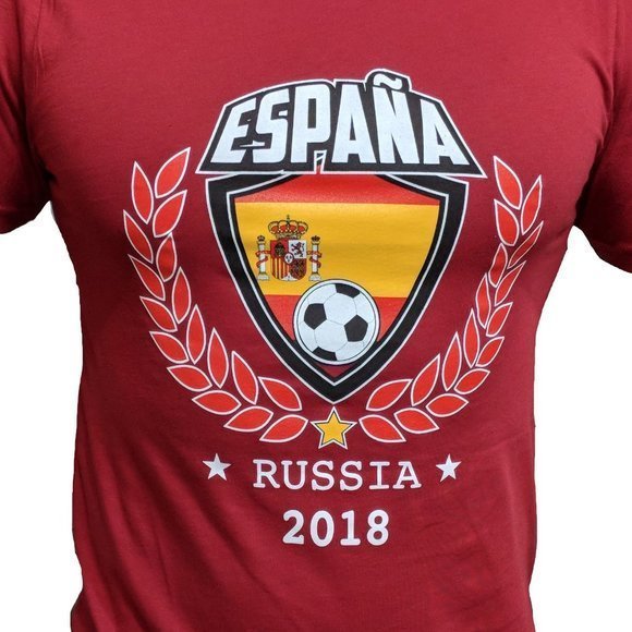 Men's Spain Soccer‎ Team World Cup 2018 Slim Fit Short Sleeves T-Shirt in Red - Picture 3 of 4